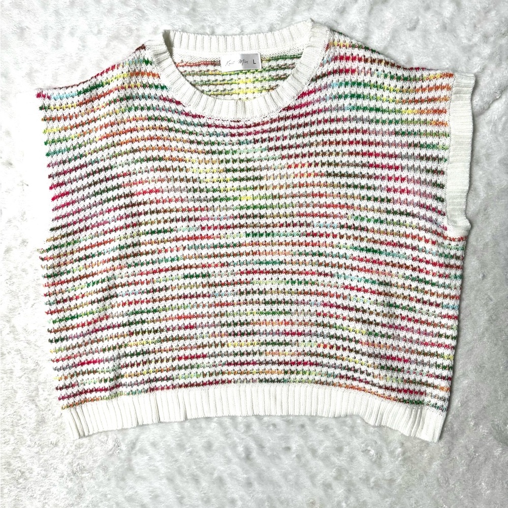 KNIT MIX Colorful Rainbow Striped Knit Sweater Top